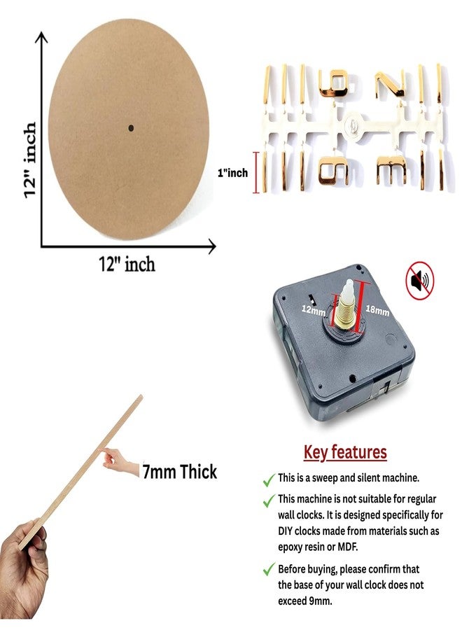 Epoxy Fusion DIY Resin Clock Making Kit - 12 Inch Round MDF Base (7mm Thick), 18mm Silent Movement, Metal Hands & 3D Glossy Plastic Numbers | DIY Wall Clock Craft Set for Art, Home Decor (Minbati) - Image 2